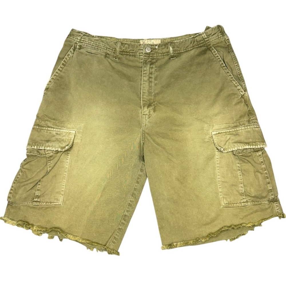 Vintage American Eagle Cargo Shorts Mens 34 Olive Green Distressed Raw Hem Twill